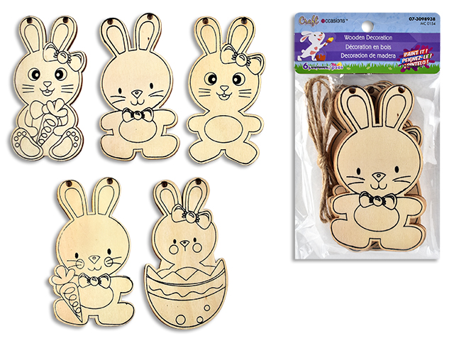 Easter Color Your Own Wooden Bunnies with String ~ 6 per pack-0