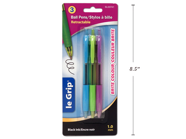 Selectum Retractable "Brite" Pens w/Grip - Black Ink ~ 3 per pack-0