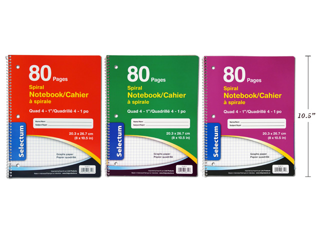 Selectum Quad Paper Coil Notebook, 8" x 10.5" - 80 pages ~ 12 per pack-0
