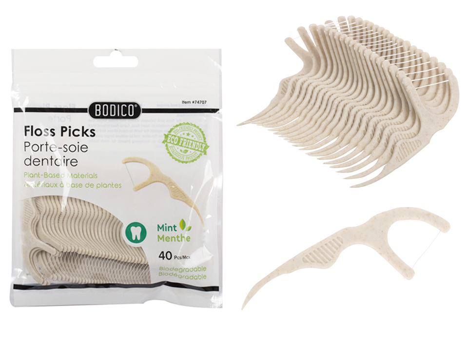 Bodico Mint Floss Picks - Eco Friendly ~ 40 per pack-0