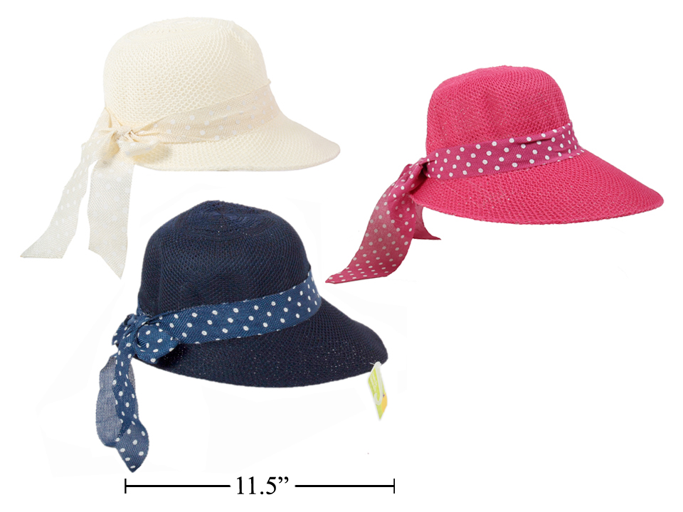 Ladies Visor Hat with Polka Dot Ribbon-0