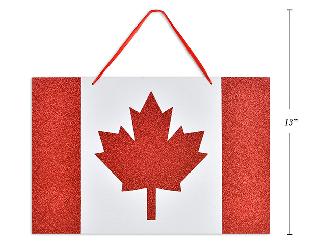 Canada Flag Glitter MDF Wall Sign ~ 14-1/8" x 9.25"-0