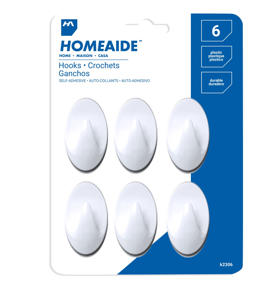 HomeAide Self-Adhesive Hooks - Medium ~ 6 per pack-0