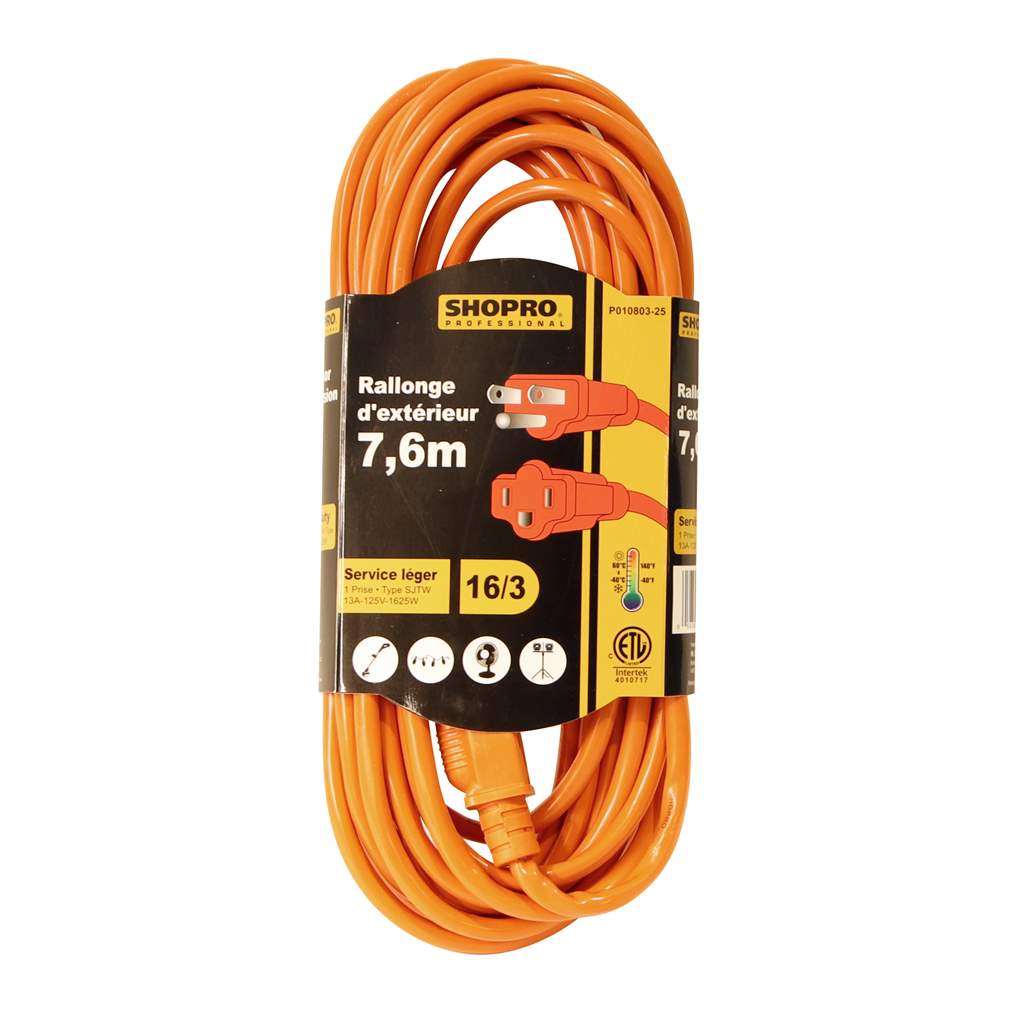 ShopPro Outdoor Orange Extension Cord ~ 25'-0