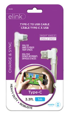 elink Heavy-Duty Right Angle Connector Type-C to USB Cable - 1M/3.3ft-0