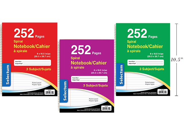 Selectum Paper Coil Notebook - 3 Subjects, 8" x 10.5" - 252 pages ~ 6 per pack-0
