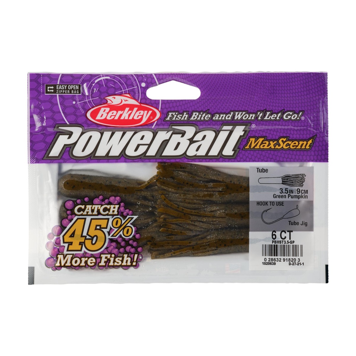 Berkley PowerBait MaxScent Tube - 3-1/2" - 6 per pack ~ Green Pumpkin-0