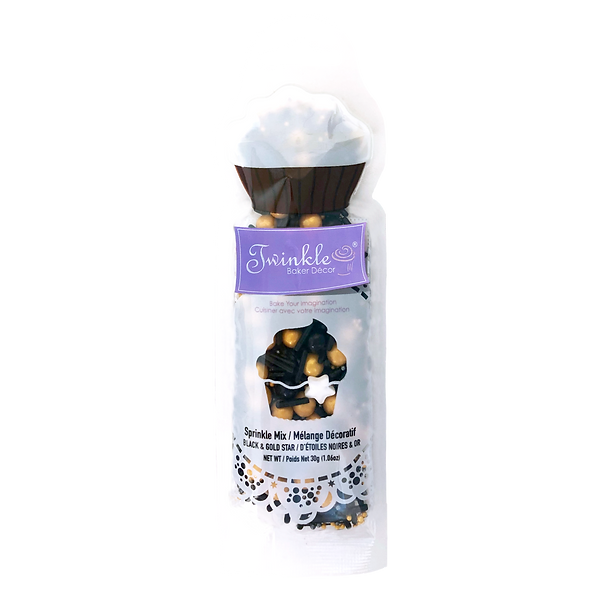 Twinkle Sprinkles - 30gram ~ Black, Gold Star Mix-0
