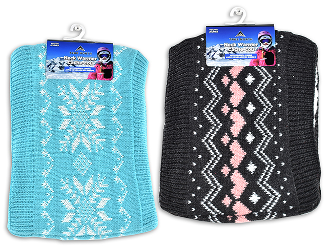 Youth's Sherpa Lined Knitted Patterned Neck Warmer-0