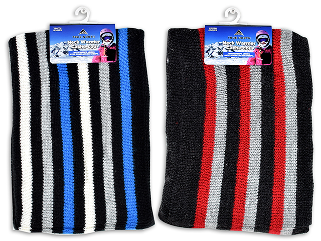 Youth's Sherpa Lined Knitted Striped Neck Warmer-0