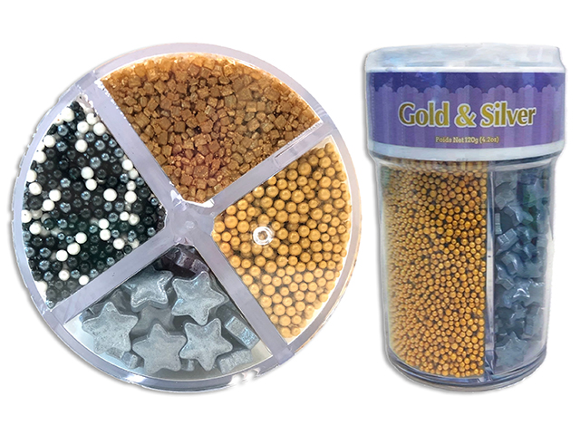 Twinkle 4-Cell Sprinkles - 130gram ~ Gold & Silver-0