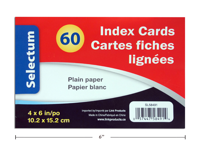 Selectum Index Cards 4" x 6" - Plain - White ~ 60 per pack-0