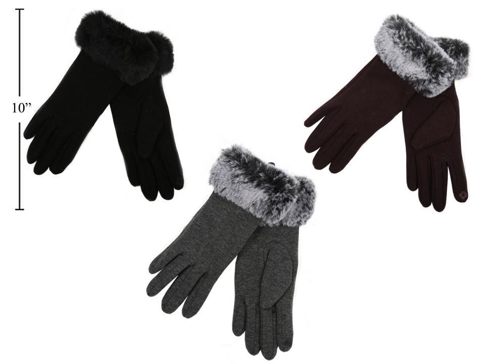 Ladies Texting Gloves with Faux Fur Cuff-0