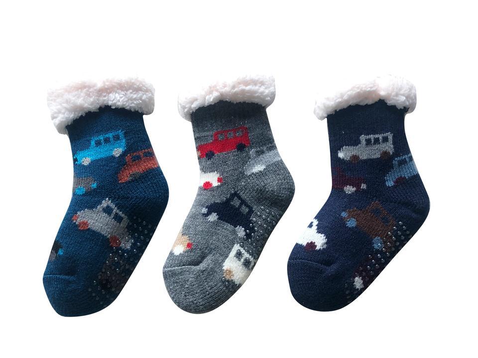 Boy's Sherpa Socks with Grippers ~ 2 Sizes; 6-8 / 9-12-0