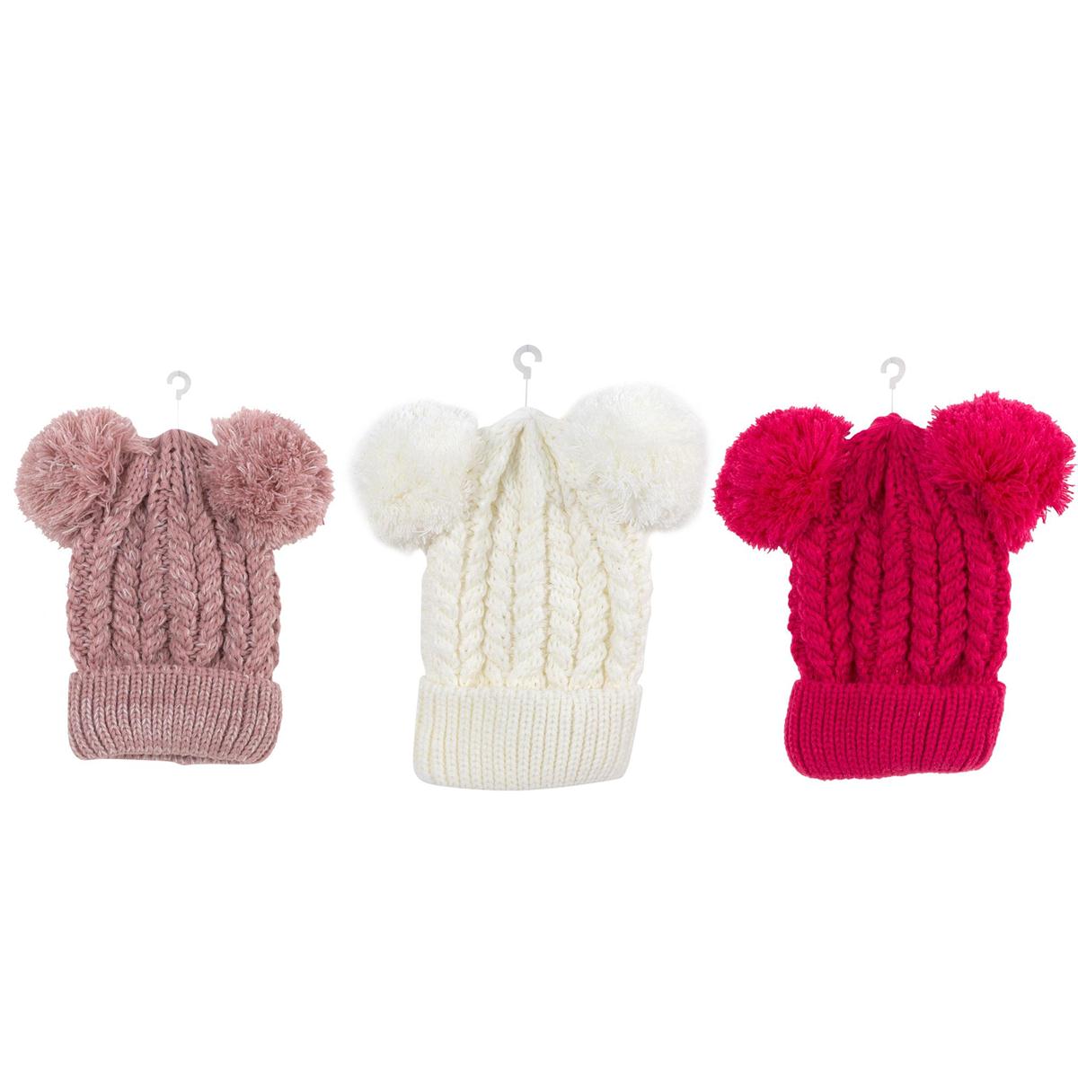 Girl's Beanie Hat with Pom Poms-0