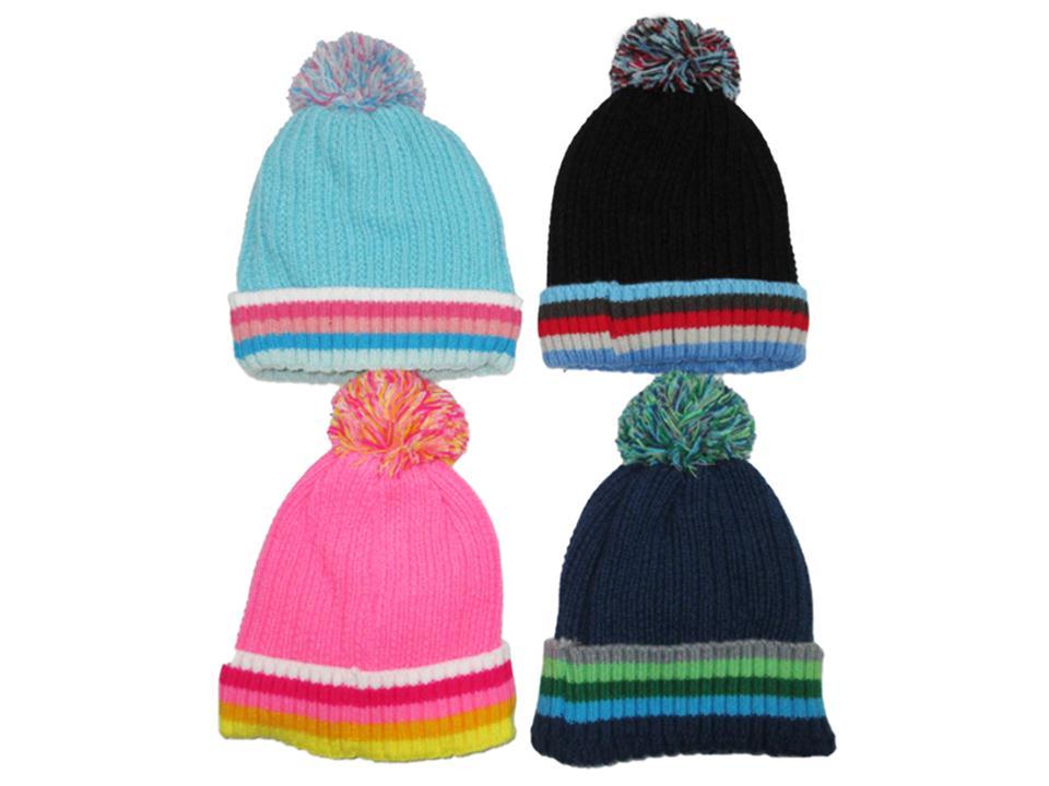 Kid's Knitted Thermal Toque with Pom Pom-0