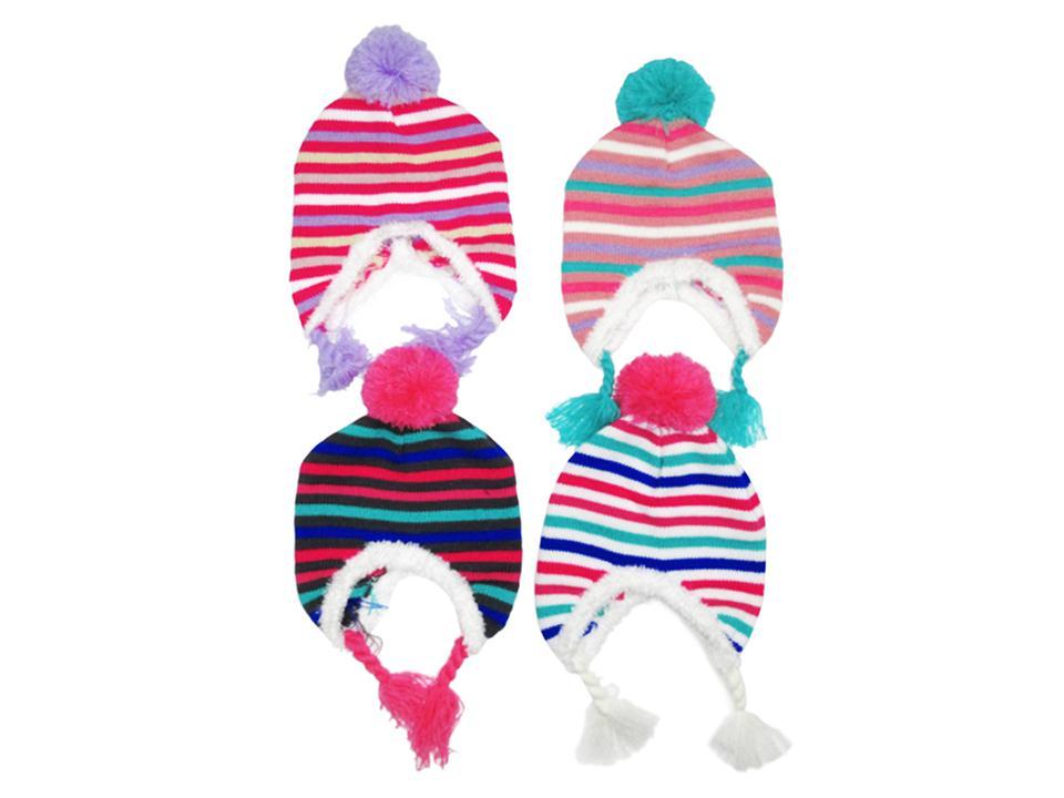 Kid's Knitted Earflap Toque with Pom Pom-0