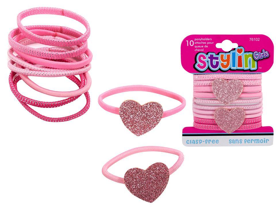 Stylin Girls Pink Ponyholders with Hearts ~ 10 per pack-0
