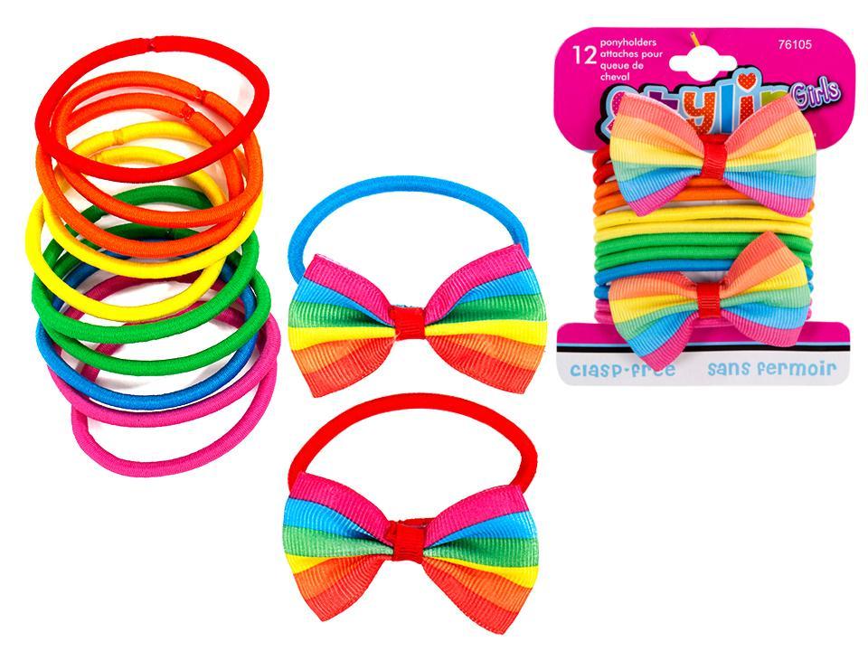 Stylin Girls Rainbow Ponyholders with Bows ~ 12 per pack-0