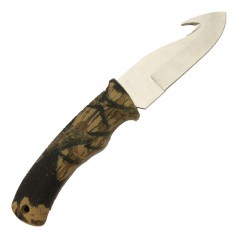 Backwoods Fixed Blade Knife with Gut Hook & Camo Handle ~ 4" Blade-0