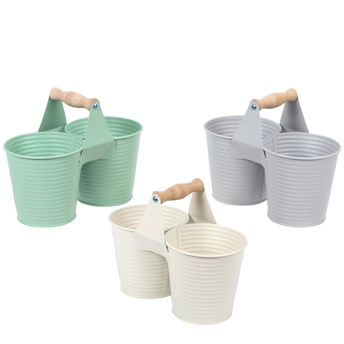 Ribbed Metal Twin Planter With Handle - 4.5"-0