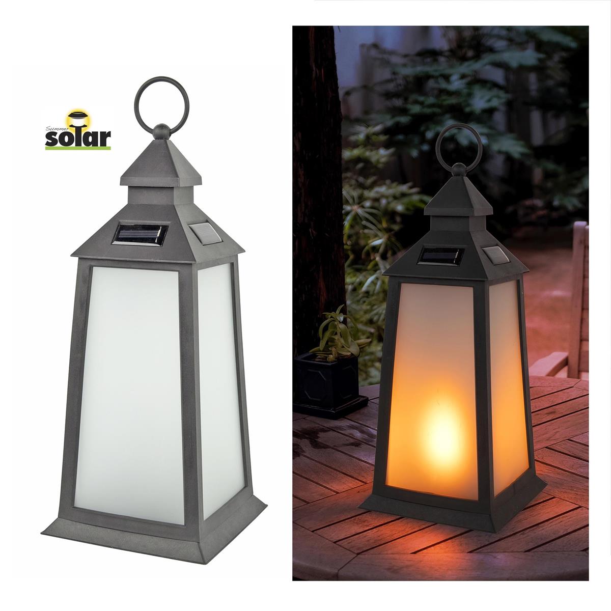 Solar Flame Lantern, 4 Solar Panels ~ 12 LED Lights-0