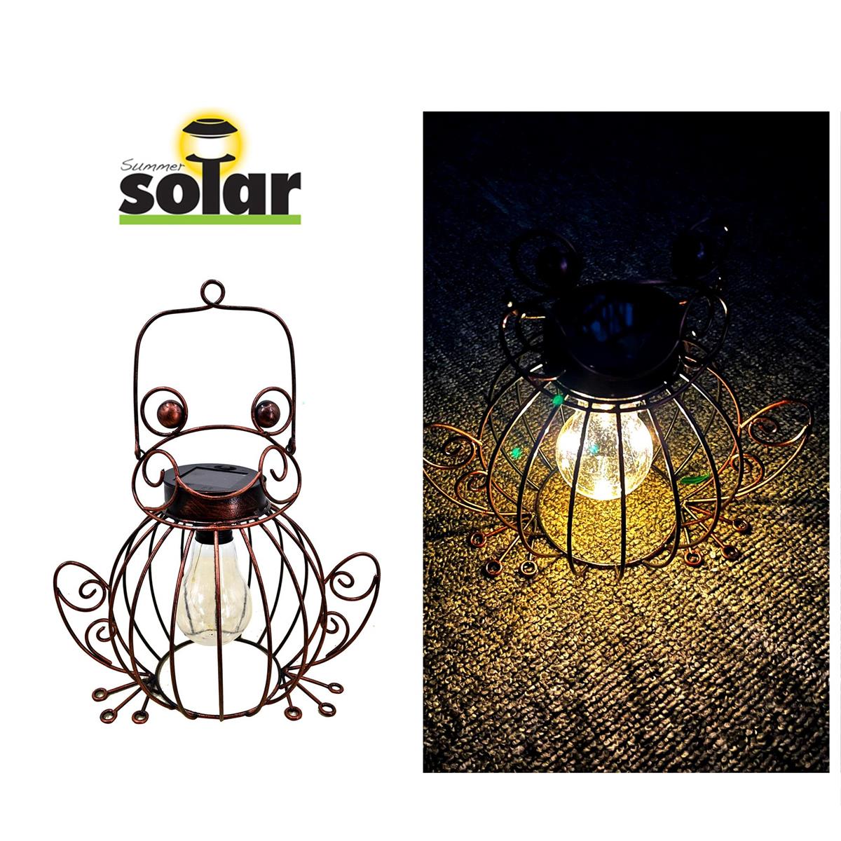 Solar Frog Metal Lantern Decor with 4 Warm White Lights-0
