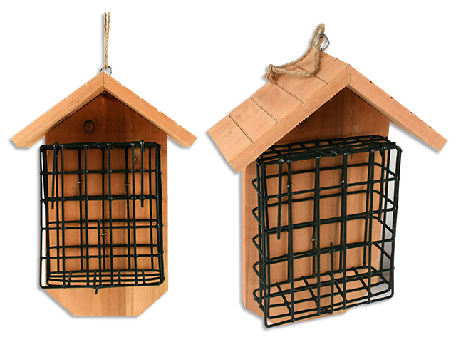 Wooden House Hanging Single Wire Suet Cage Feeder -0