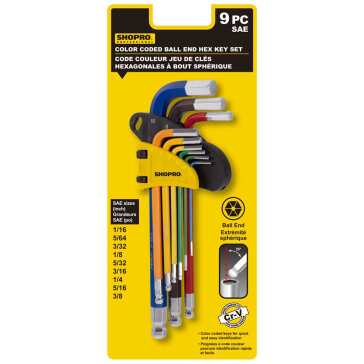 ShopPro SAE Color Coded Long Ball End Hex Keys ~ 9 piece set-0