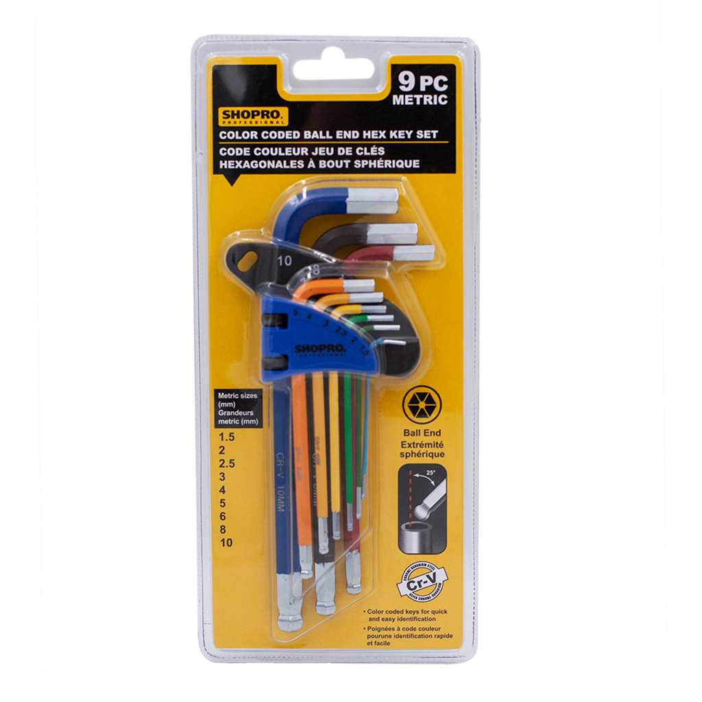 ShopPro Metric Color Coded Long Ball End Hex Keys ~ 9 piece set-0
