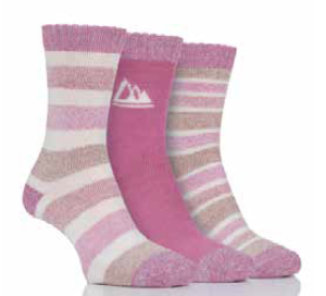 Storm Valley Ladies Performace Polyester Stripe Boot Sock - Rose/Cream ~ 3 pairs/pack-0