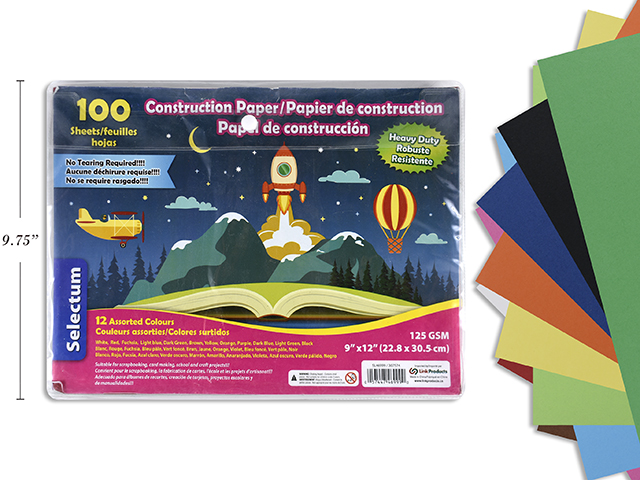 Selectum Construction Paper in Vinyl Pouch with Button - 9" x 12" ~ 100 sheets-0
