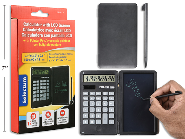 Selectum Calculator with LCD Screen + Pointer Pen ~ 12 Digits-0