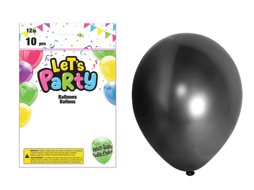 Let's Party 12" Round Balloons - Metallic Black ~ 10 per pack-0