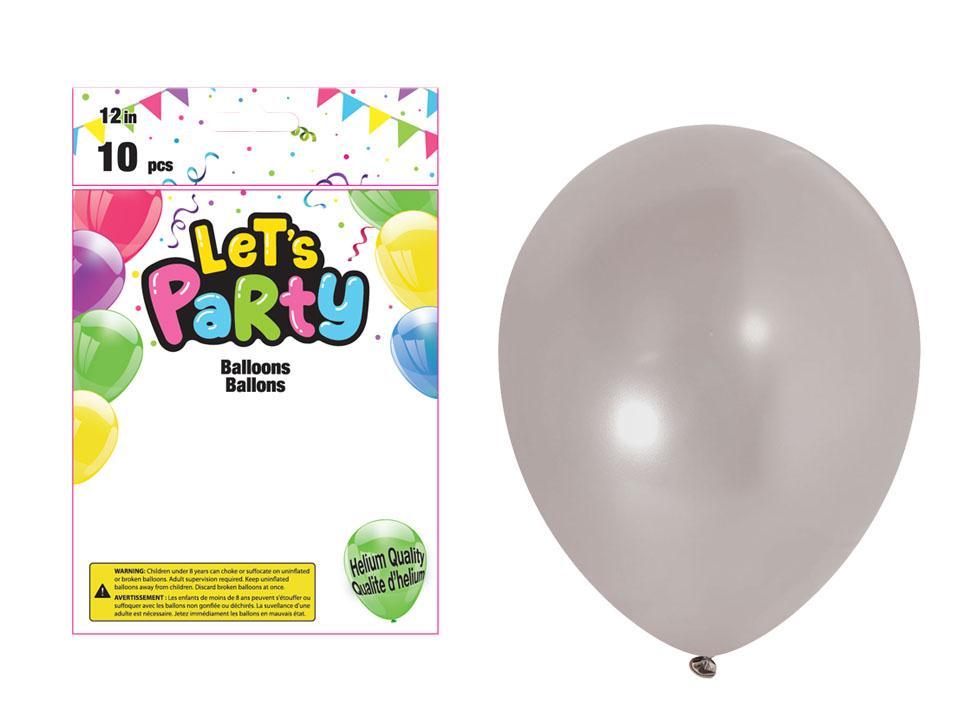 Let's Party 12" Round Balloons - Metallic Silver ~ 10 per pack-0