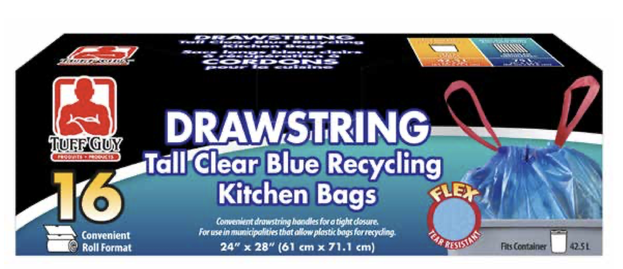 Tuff Guy Tall Drawstring Blue Recycling Bags ~ 16 per pack-0