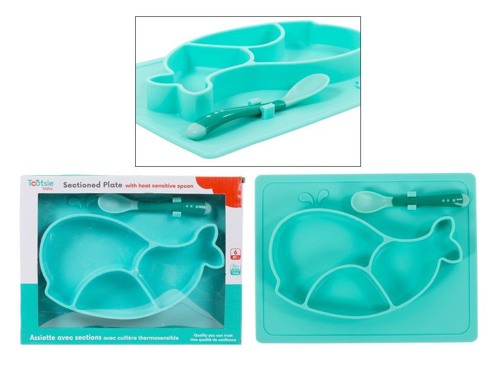 Tootsie Baby Silicone Sectioned Whale Plate with Spoon-0