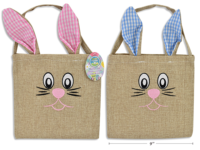 Easter Burlap Embroidered Bunny Head Tote ~ 13"-0