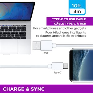 eLink Type "C" to USB Charge & Sync Cable ~ 10' / 3M-34401