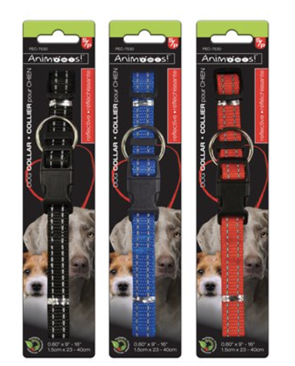Animoos Adjustable Nylon Dog Collar with Reflective Stitching ~ 0.6" x 0.9" - 15.7"-0