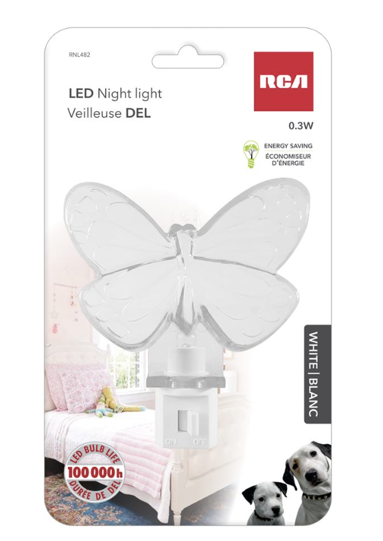 RCA White LED Nightlight with On/Off Switch ~ Butterfly-0