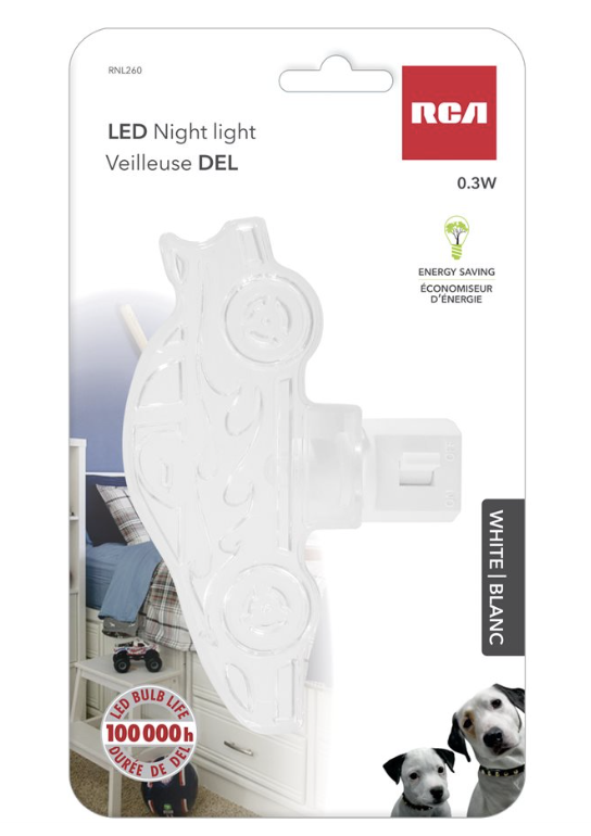 RCA White LED Nightlight with On/Off Switch ~ Car-0