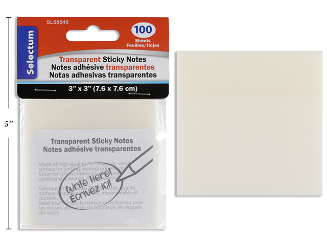Selectum Transparent Sticky Notes - 3" x 3" ~ 100 sheets per pack-0