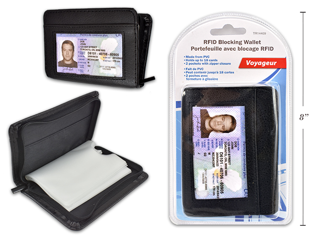 RDIF Blocking PVC Wallet with Zipper ~ holds 18 cards + 2 pockets-0