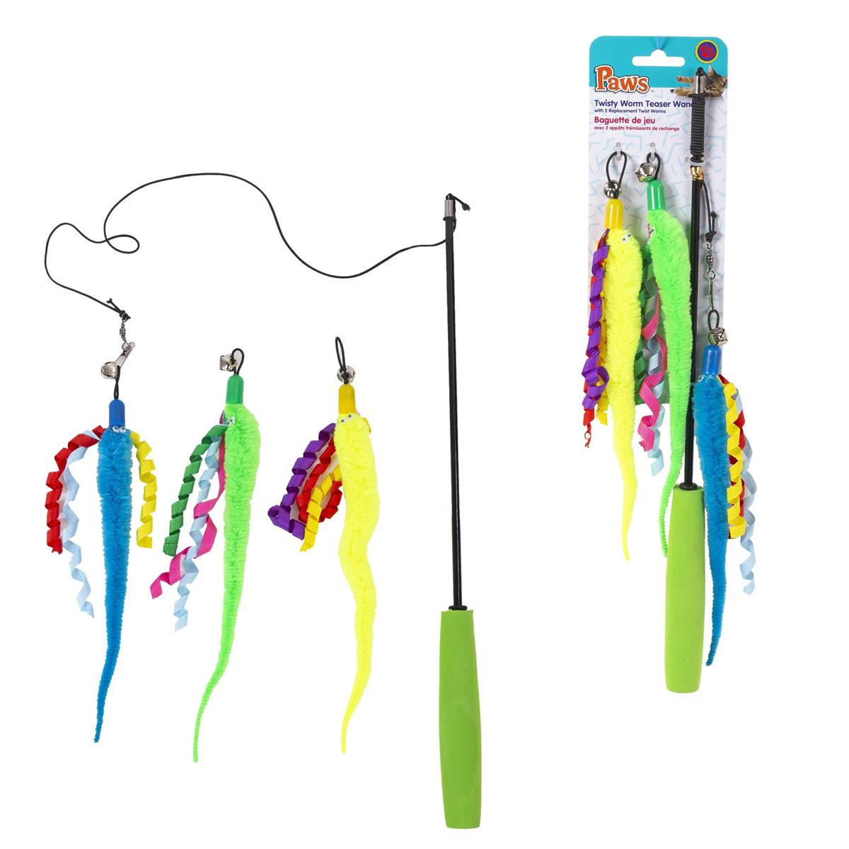 PAWS Cat Twisty Worm Teaser Wand ~ with replacement twist worms-0