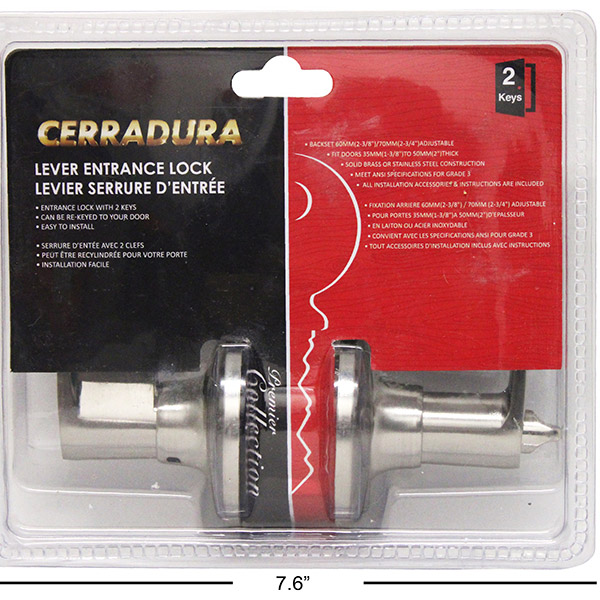 Cerradura Lever Entrance Lock with 2 Keys ~ Satin-0