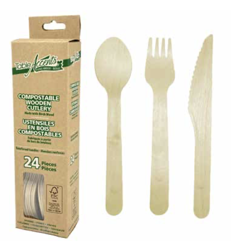 Table Accents Assorted Compostable Wooden Cutlery - Reinforced Handles ~ 24 pieces per pack-0