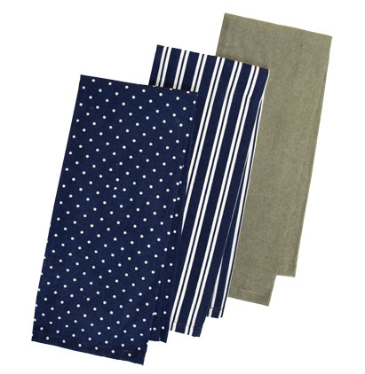 Tea Towels - Navy - 1 solid & 2 printed ~ 24" x 14"-0