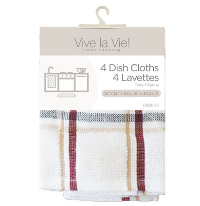 Terry Dish Cloth - 12" x 12" - 4 per pack ~ Red/White-0