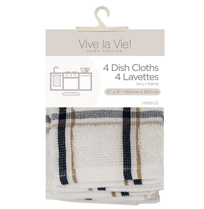 Terry Dish Cloth - 12" x 12" - 4 per pack ~ Navy/White-0
